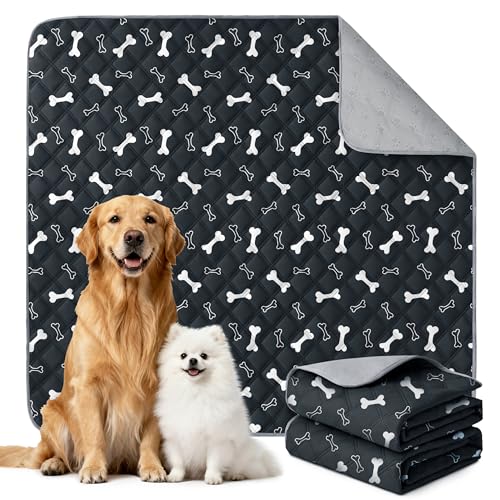 Eterish Reusable Washable Pee Pads for Dogs Large/Extra Large 36'' x 41'' 2 Pack, Absorbent Pet Puppy Dog Training Pads Non-Slip, Waterproof Whelping Potty Pads for Dogs Leak-Proof - color: Black/Bone, size: 2 Pack (36"x41")