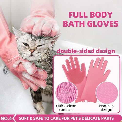 Bath Grooming Kit for Pets - Hair Brush Set with Towel, Washing Gloves, and Shampoo Scrubber Brush for Dogs and Cats (Pink) - color: 6-Bath-Pink