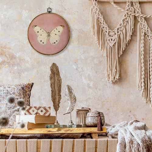 shiviody Neutral Butterfly Canvas Wall Art Decor, Butterfly Nursery Decor, Inspirational Aesthetic Nature Insect Round Hanging Frame Prints Decorations for Home Farmhouse Bathroom 10"x10" - color: Animals-2