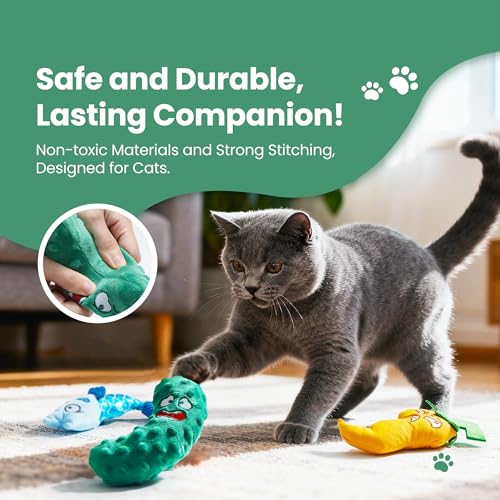 Catnip Toys Set of 3 – Fish, Chili Pepper and Cucumber Plush Cat Toys for Indoor Cats, Natural Catnip Filled Interactive Chew and Teething Toys for Kittens - color: 3 PCS