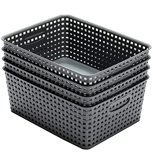Eslite Plastic Storage Baskets for Organizing,11"X8.5"X4.7",Pack of 4 (Grey) - color: Grey
