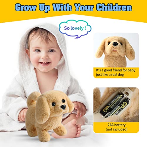 KSABVAIA Plush Golden Retriever Toy Puppy Electronic Interactive Dog - Walking, Barking, Tail Wagging, Stretching Companion Animal for Kids Toddlers - color: Golden Dog