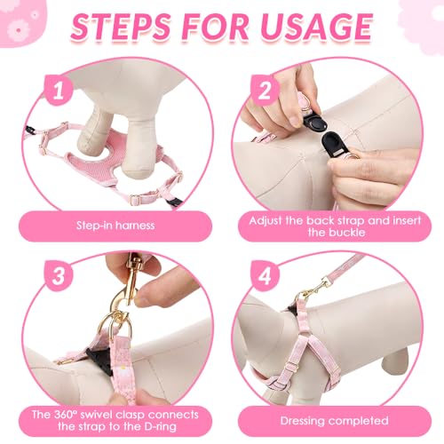 Lukovee Puppy Harness and Leash Set, No Pull Step in Lightweight Mesh Vest | Soft, Reflective, Easy Put on and off, Adjustable, Breathable Air Mesh, with 51in Leash for Walking Hiking (Pink, XXS) - color: Pink, size: XX-Small (2.2-6 lb)
