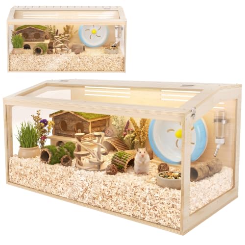 Wooden Hamster Cage, 32inch Large Hamster Enclosure with Openable Top & Stabilized Acrylic for Small Animals, Guinea Pig, Rabbit, Rat, 32" L x 16''W x 16''H Hamster Habitat with Multi-Vent - size: 32.0"L x 16.0"W x 16.0"H