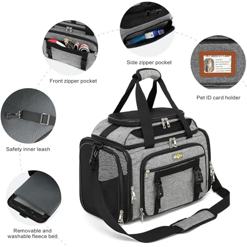 Airline Approved Travel Soft Carrier for Small cat/Dog/pet | Collapsible with Expandable Top and Sides. Kitten Mesh Puppy Carry Bag,18x11x11Delta/ United/American Airlines - color: grey