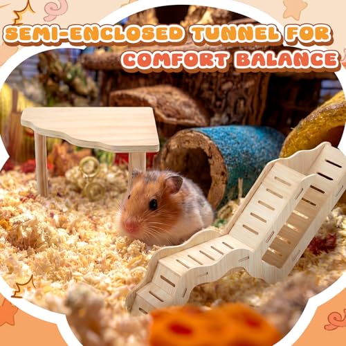 2 Pcs Wooden Hamster Platform with Ladder & Tunnel for Gerbils, Rats, Mice, Syrian Hamsters Burrowing Climbing, Hamster Cage Accessories, Habitat Enrichment Decor(Wooden Ladder Burrow) - style: Wooden Ladder Burrow
