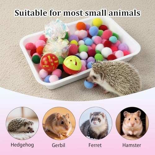 Hedgehog Dig Box Tray, Fun Foraging & Digging Hedgehogs Toy, Includes Rich Colors Balls, Hedgehogs Accessories for Hamsters, Ferrets and Other Small Animals (White)