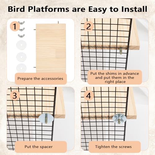 NICENEEDED Bird Perch Stand Platform, Natural Wooden Small Animals Cage Accessories, Rectangle Stand Perch Shelf for Conure Chinchilla Parakeet Budgie Cockatiel (20 x 33cm)