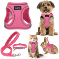 GAMUDA Small Pet Harness Collar and Leash Set, Step in No Chock No Pull Linen Fabric Soft Mesh Dog Vest Harnesses Reflective for Dogs Puppy Cats Kitten Rabbit (Pink, XXS) - color: Pink, size: XXS