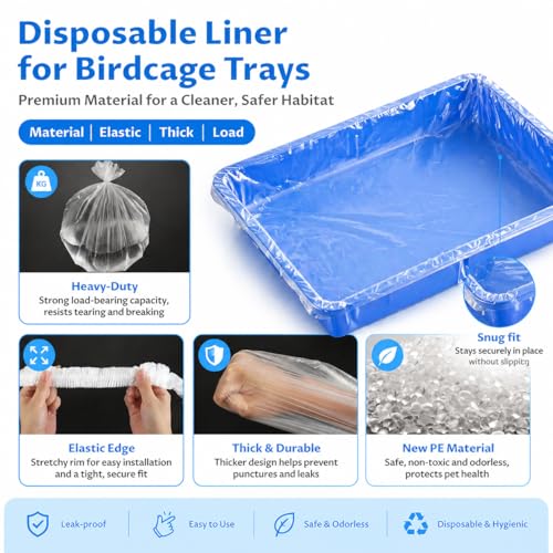 Disposable small animal cage liner, plastic liner covers 15x9, 8X12,13x11, 14x12 inches, suitable for rabbits, birds, guinea pigs, and chinchillas. 3-Second Quick Clean (100).
