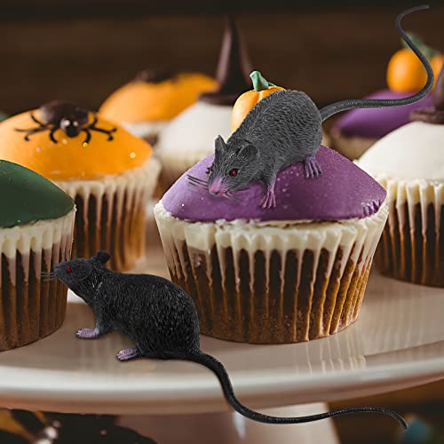 Fake Rat Prank Toy 2 Pack, Realistic Mouse with Long Tails | Lifelike Scary Prop for Halloween Parties, April Fools’ Day Pranks, Haunted House Decor, Non-Toxic Plastic, Black/Gray