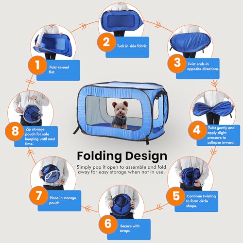 Beatrice Home Fashions Portable, Collapsible, Pop Up Kennel Travel Cat and Dog Crate, 32.5" L x 19.5" W x 19.5" H, Blue (Pack of 12) - color: Blue, size: 32.5"L x 19.5"W x 19.5"H (Pack of 12)