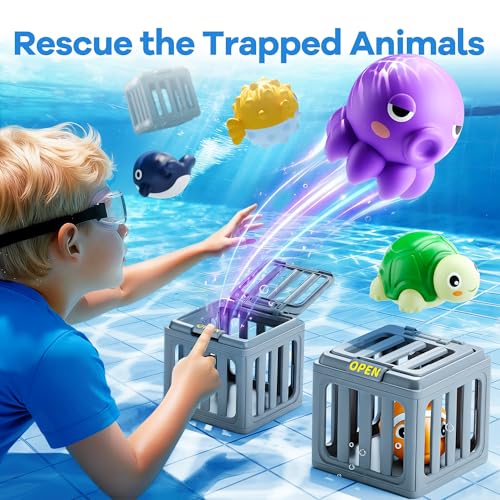 Funscape Kids Pool Diving Toy, Water Swimming Dive Game, Toddler Bath Toys | 6 Fish Cages 6 Floating Animals, Fun Swim Pool Game Outdoor Beach Lake Summer Party Gifts 3 4 5 6 7 8 10 12 Year Old Boy Girl
