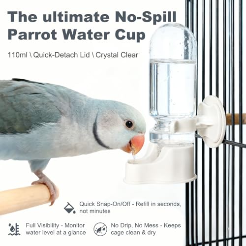Bird Water Dispenser for Cage, 3.7 FL OZ, Automatic Bird Water Feeder ABS Suspended Parrot Cage Food Bowl Drinker, for Parakeet, Cockatiel, Budgie, Conure, Lovebirds