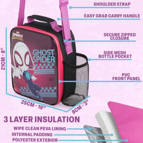 Get Trend Ghost Spider Girls Lunch Box 3Pc Set | Kids Insulated Lunch Bag with BPA-Free Water Bottle and Bento Box, Back to School Gifts for Girls - color: Multicolor Ghost Spider