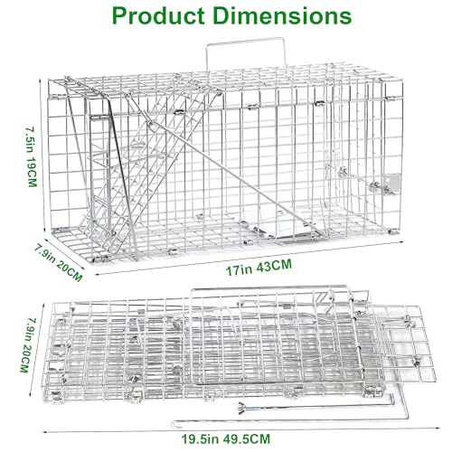 Live Squirrel Trap, Foldable Heavy Duty Humane Animal Cage Trap, Large Rat Trap Cage Catch and Release, Rodent Rabbit Trap for Indoor and Outdoor - 17” L x 7.9” W x 7.5” H