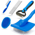 5 in 1 Pet Grooming Kit 5PCS,Large Dog Brush for Goldendoodles Poodles Doodles,Dematting Comb, Metal Comb, Flea Comb, Silicone Bath Brush Pin Haired Brush,Poodle Brushes and Comb（blue）