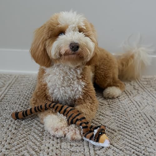SPOT Skinneeez Jungle Cat 14 Inch Stuffing-Free Plush Squeaky Dog Toy – Soft Interactive Chew Toy for Small and Medium Dogs – Mess-Free Play for Light & Moderate Chewers - style: Mini Jungle Cat