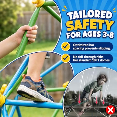6FT Climbing Dome for Kids, Jungle Gym for Indoor and Outdoor, Geometric Dome Climber Supporting 440 Lbs Anti-Rust Metal Play Structure, Kids Gift Toys, ASTM Approved, Blue & Green - color: Blue & Green