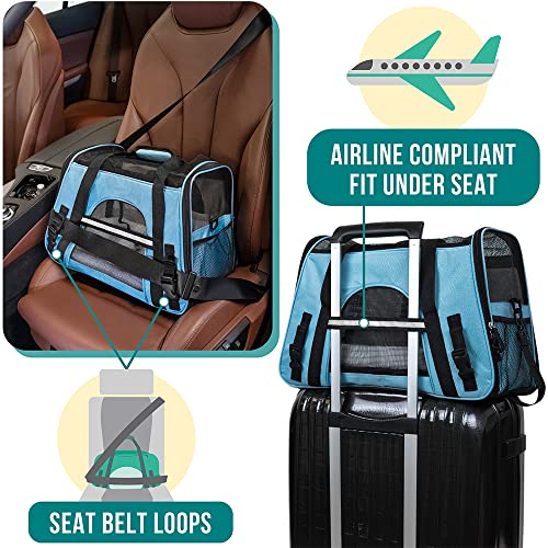 PetAmi Airline Approved Pet Carrier for Cats & Small Dogs, Large Light Blue | Soft Sided TSA Travel Bag, Sherpa Bed, Breathable Mesh Ventilation, Collapsible Bowl, Fits Under Seat, Up to 18 lbs - color: Light Blue, size: Large - 19.5"L x 10.2"W x 12"H