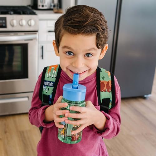 Wildkin 16 oz Tritan Water Bottle with Leakproof Straw Lid, Wild Animals | Lightweight Tritan, dishwasher safe, straw lid helps prevent leaks when closed, easy for little hands, ages 3+ - color: Wild Animals, size: 16 Ounces