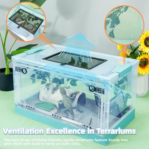 16" Foldable Mesh Reptile Terrarium for Bearded Dragon & Gecko Blue | High-temp resistant mesh; foldable design for portability. Clear panels allow 360° views. Fits lizards, geckos & iguanas. - color: Blue, size: Small (16"x11.4"x9.3")