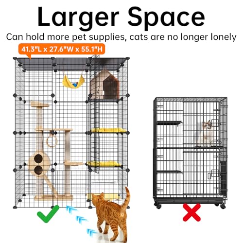 Oneluck Extra Large Cat Cage,4-Tier Catio, DIY Metal Cat Enclosure with Platforms,55 Inch Indoor Cat Cage for 1-3 Cats, Indoor Cat Playpen for Cats Rabbits Small Animals - size: 41.3"L x 27.6"W x 55.1"H