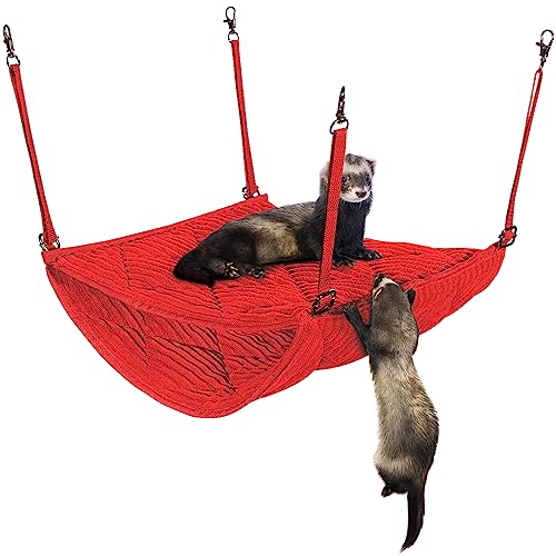 Ferret Hammock for Cage - Plush Double Bunk Bed Hanging Clips - Perfect for 2 or More Small Pets! (Rats, Ferrets, Hamsters, Guinea Pigs, Chinchillas & Squirrels) - Red - color: Red
