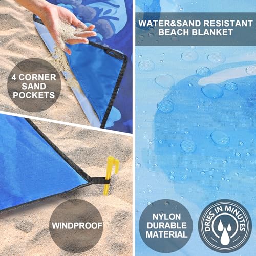 WIWIGO Beach Blanket Mat Waterproof Sandproof for 2-8 Adults Quick Drying | Extra Large, For 2-8 Adults,Windproof, Outdoor Picnic Mat, Beach Accessories Must Have,Gifts, for Travel, Camping, Hiking - color: 3d-jellyfish, size: 79" X 83"（1-4person）