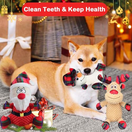 3 Pack Dog Christmas Squeak Toys, Plush Squeaky Medium & Small Dog Chew Toys, Stuffed Squeaky Toys for Dogs Puppy - Funny Cute Dog for Dog Birthday - color: christmas red