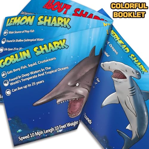 8 Pack Shark Toys with Booklet, Realistic Shark Figurines | Soft plastic ocean animal figures with booklet for under sea play, party decorations, cake toppers, bath play, and gifts