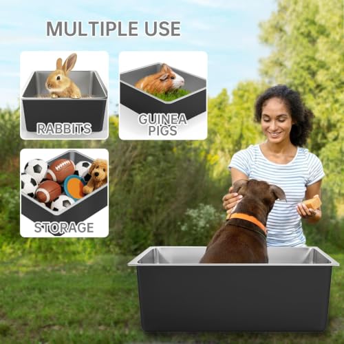 Ohtomber Large High Sided Stainless Steel Cat Litter Box | Non-Stick, Odor Free, Easy to Clean Metal Pan, For Indoor Big & Small Cats & Kittens - size: 23.4"L x 15.6"W x 6"H