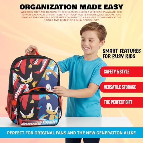 AI ACCESSORY INNOVATIONS Sonic The Hedgehog & Shadow 2 Piece Backpack Set, Boys & Girls 16" School Bag, Black - color: Sonic and Shadow