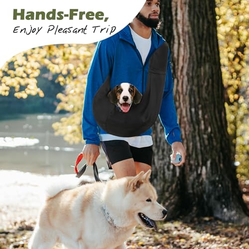 Pawaboo Small Dog Sling Carrier | Reversible Puppy Small Pet Carrier,Hands Free,Safety Buckle,Storage Pocket for Travel,Outdoor Activities Dark Black - color: Black