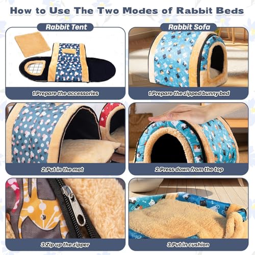 kathson Rabbit Bed Tent Sleeping House Warm Fleece Hideout Foldable Cave Winter Hut for Rabbits Chinchillas Guinea Pigs Ferrets Hedgehogs Hamsters Rats and Cats (Dark Blue)