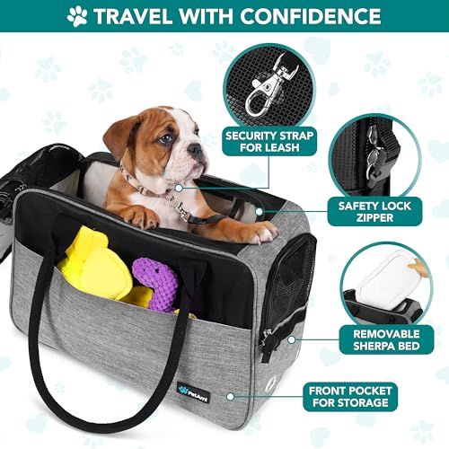 PetAmi Dog Purse Carrier for Small Dogs Cats, TSA Airline Approved Soft-Sided Pet Carrier with Pockets, Ventilated Travel Tote Bag with Bed & Shoulder Strap, Puppy Kitten, Max 12 lbs, Heather Grey - color: Heather Grey