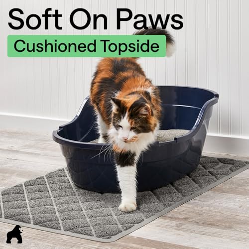 GORILLA GRIP Cat Litter Box Mat, Cushioned Coil Mesh Litter Trapping Mats, Scatter Control Supplies for Less Mess, Phthalate Free, Ultra Deep Catch Grooves, Rinse or Vacuum to Clean, 24x17 Gray - color: Grey, style: Small (24" x 17")
