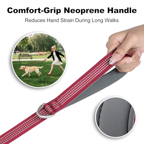 Plutus Pet Heavy Duty Dog Leash with Lockable Aluminum Carabiner, 4 FT Long | Double-Sided Reflective Nylon, Padded Handle, Heavy Duty, for Puppy Small Medium and Large Dogs (Red, 1" x 4') - color: Burgundy Red, size: 1" x 4'