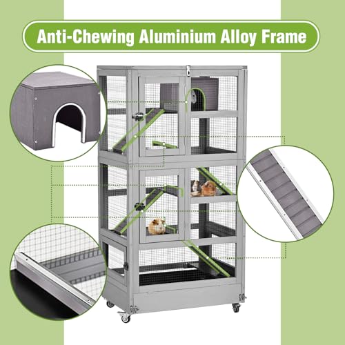 GUTINNEEN 5-Level Chew-Proof Ferret Cage with Durable Metal Enclosure, Portable Chinchilla Cages with Wheels for Ferrets, Guinea Pigs, Rats, Squirrels, Small Animals, 55.2" H