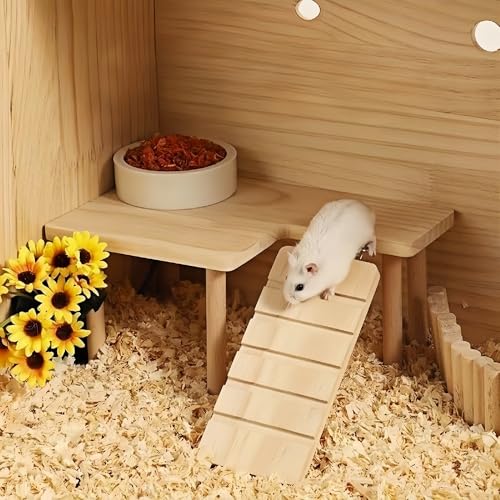 Wooden Hamster Platform for Hamster Cage Accessories Climbing Toys Dwarf Syrian Hamster Gerbil Rat Mice Degus or Other Small Pets (Rectangle) - style: Rectangle