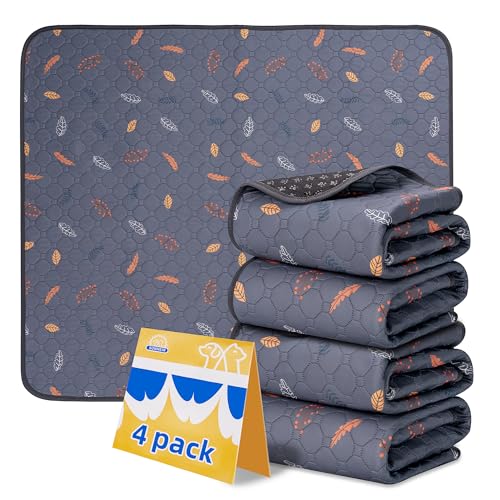 Sunheir Washable Pee Pads for Dogs 4-Pack Reusable Puppy Pads Pet Training Pads, Waterproof Dog Pee Pads for Crate, Whelping Pad, Non-Slip Protects Against Urine Leakage (Leaves - Deep Grey, 18x24) - color: Leaves - Deep Grey, size: 18x24 Inch (Pack of 4)