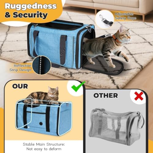 YUDODO 25lbs Cat Carrier Lightproof Soft Sided Pet Carrier for Large Cat | Airline Approved, Lightproof Breathable Design, Side Pockets, Durable Mesh, Foldable and Portable, Lake blue - color: Lake blue