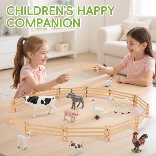 24PCS Farm Animal Toys Corral Fence for Kids Age 3-5 5-7 4-8 Years Olds Boys Girls, Educational Farm Animal Cake Toppers for Toddlers 3 4 5 6 7 8 9 10 - style: Yellow 24PCS