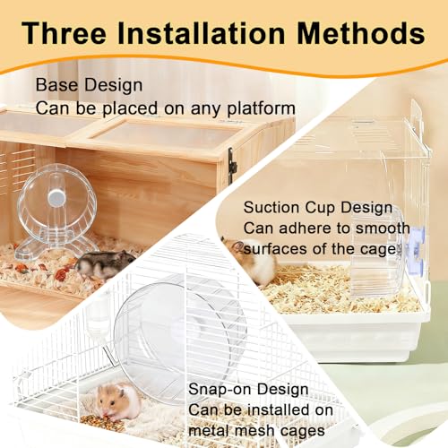 Hamster Wheel, 6.5" Super-Silent Exercise Wheels, Dual-Bearings Quiet Spinner Running Wheels, 3 Installation Methods, Fits Any Hamster Cage, Hamsters Toy for Dwarf Hamsters, Gerbils, and Small Pets. - color: Transparent, size: Small