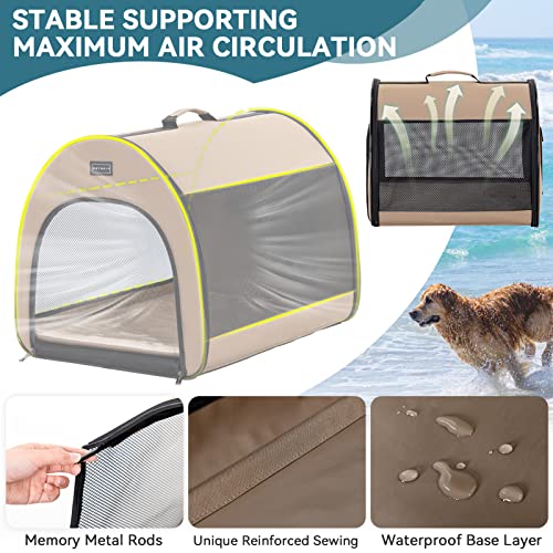 PETSFIT Portable Dog Crate, Travel Dog Crate - 19 Inch Lightweight, Roomy, Easy to Set Up, Sturdy Collapsible Dog Kennel with Thick Mat, Khaki - color: Khaki, size: 16.5"L x 16.0"W x 19.0"H