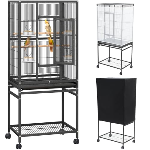 YITAHOME 53 inches Bird Cages for Parakeets, Parrot, Cockatiel, Pigeon | Bird Cages for Parakeets, Parrot, Cockatiel, Pigeon, Birdcage Cover and Bird Cage Seed Catcher - color: Black