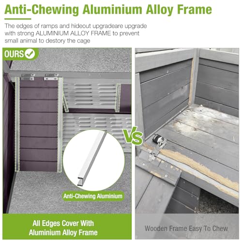 GUTINNEEN Guinea Pig Cage with Anti Chewing Sturdy Plastic Floor and Cool Zinc Plate, Indoor Rabbit Hutch with Hideout and Wheels, Elevated Legs Bunny and Hamster Cage 36.6" L - color: Grey-On Wheels