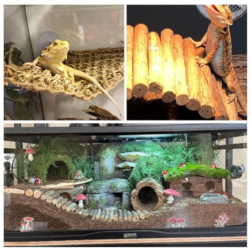 Large Bearded Dragon Tank Accessories, Natural Adjustable Reptile Climbing Toys Bendable Bridge, Reptile Habitat & Hermit Crabs Habitat Decor with Climbing Hammock Toys for Hermit Crab, Lizard, Snake