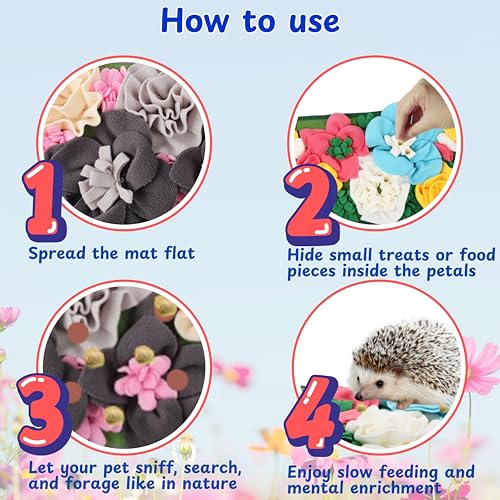 Foraging Mat For Hedgehog Enrichment Toys, Hedgehog Toys For Cage and Water Bowl, Interactive Feeding Toy For Small Pet, Rabbit Foraging Mat, Hedgehogs Accessories, Guinea Pig Toy (Gray, 17.7x9.8in) - color: Gray