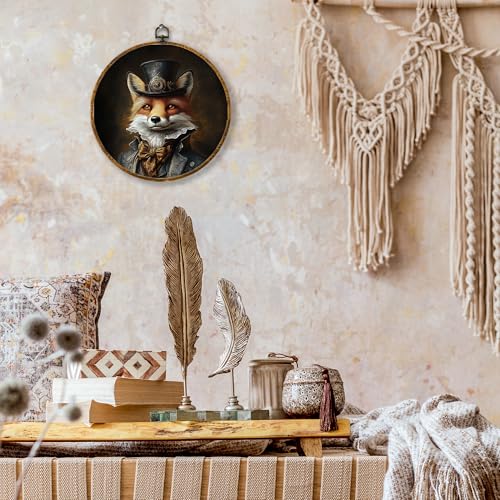 shiviody Vintage Whimsical Hedgehog Canvas Wall Art Decor, Rustic Moody Cottagecore Jungle Wild Animal Hedgehog Round Hanging Frame Prints Decorations for Home Bedroom Living Room 10"x10" - color: Animals-22